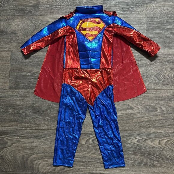 Superman Costume Kids Size Small Halloween Jumpsuit Cape Superhero Belt Shoe Cov - Picture 4 of 12